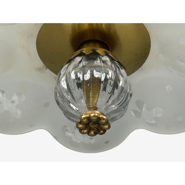 Nils Landberg, Rare Chandelier, Etched Glass, Brass, Sweden, 1940s For Sale - Image 10 of 13