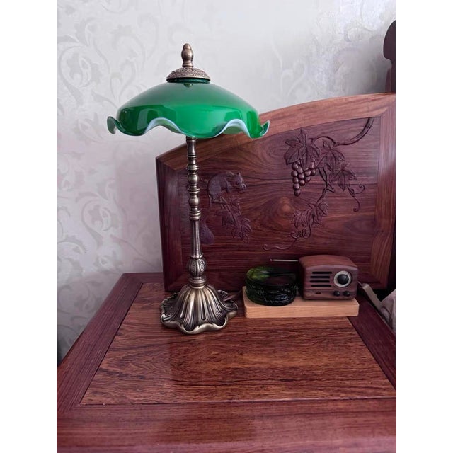2020s Dark Green Glass & Retro Copper Lamp For Sale - Image 5 of 6