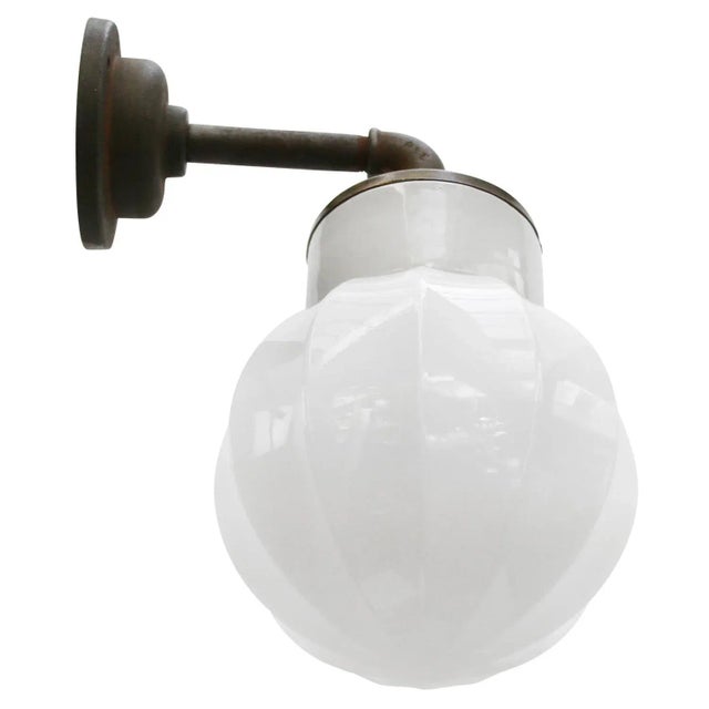 Mid-Century Modern Vintage Industrial White Wall Lamp in Porcelain and Opaline Glass For Sale - Image 3 of 11