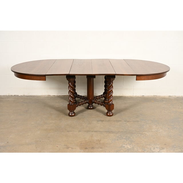 Early 20th Century Stickley Brothers Antique Mission Oak Arts & Crafts Barley Twist Extension Dining Table, Newly Refinished For Sale - Image 5 of 13