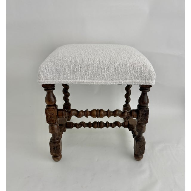 Late 19th Century 19th C French Louis XIII Style Walnut Stool W/ New Boucle Textile For Sale - Image 5 of 15