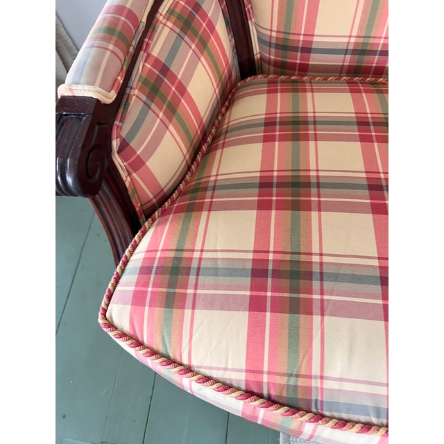 Vintage Madras Plaid Silk Upholstered Accent Chair Made by Owners Select HighPoint North Carolina, Pink Plaid Silk Chair Custom Made For Sale - Image 11 of 18