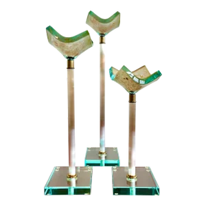 Vintage Art Glass Candlesticks by Tony Evans- Set of 3