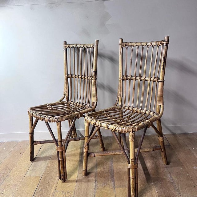 Wood Vintage Italian Bamboo Chairs from Gino & Giada, Set of 2 For Sale - Image 7 of 11