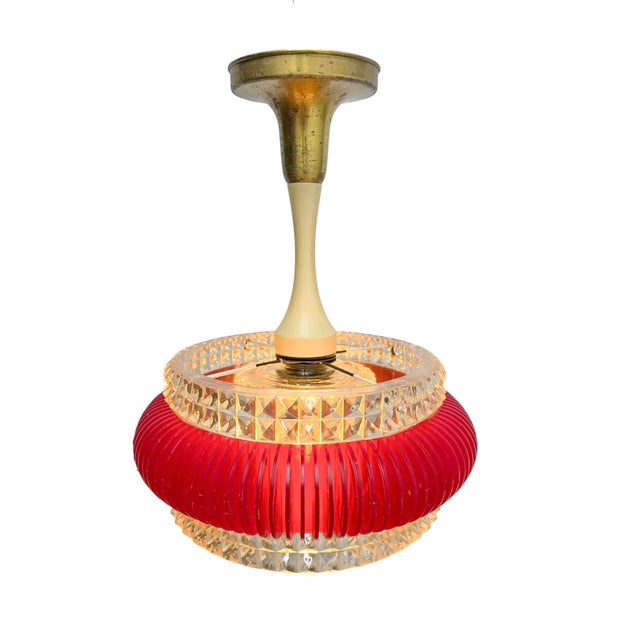 Vintage Pendant Lamp in Red and Clear Plastic with Glass Shade, 1970s For Sale - Image 6 of 11