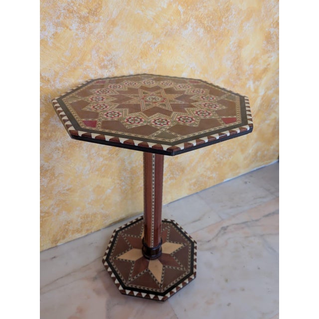 Beige Marquetry Side Table, 1950 For Sale - Image 8 of 8