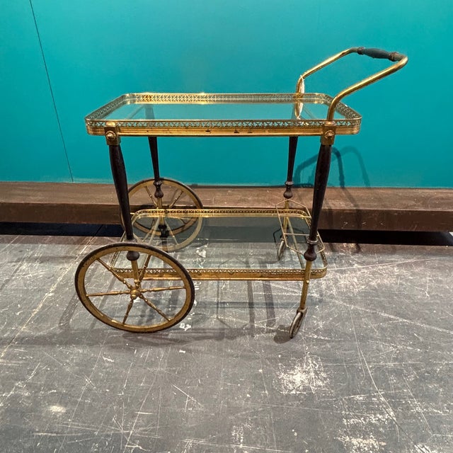 1950s Mid-Century Gilt Metal and Glass Serving Trolley, 1950s For Sale - Image 5 of 12