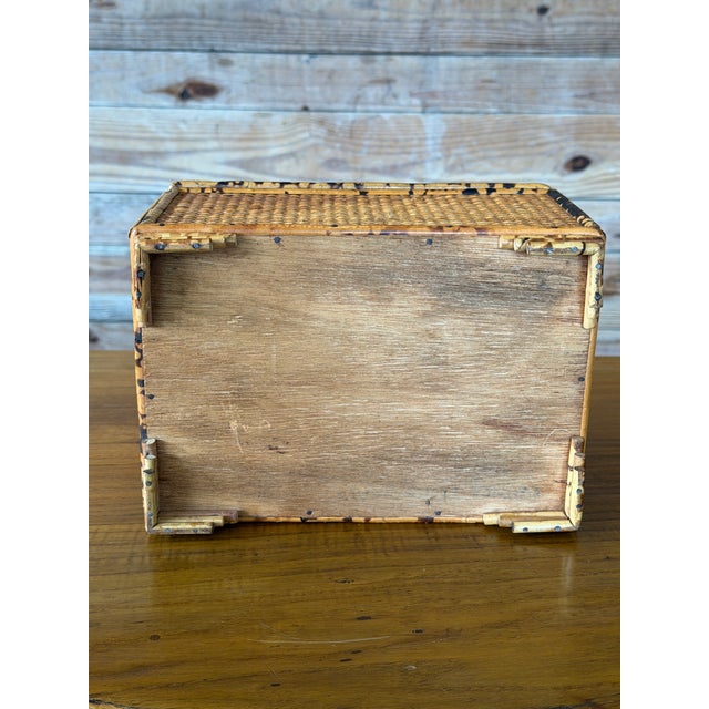 Vintage Tortoiseshell Bamboo & Woven Rattan Lidded Storage Box For Sale - Image 9 of 12