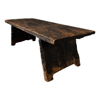 Large Rustic Brutalist Dining Table in Wood For Sale