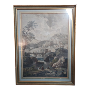 Framed Mezzotint of Etching by Jean Claude Vernet "View of the Alps, View of the Apennines" Antique