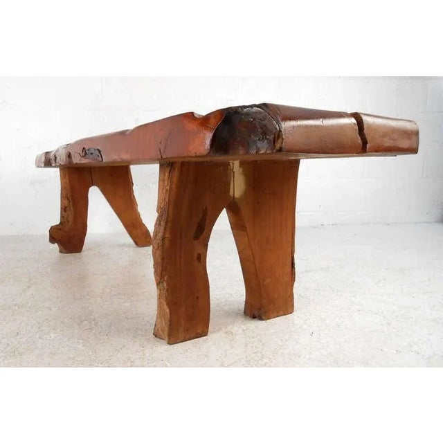 Mid-Century Rustic Wood Slab Coffee Table For Sale - Image 4 of 9