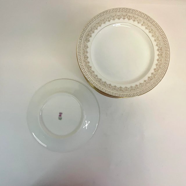 Early 1900s Antique French Regency Limoges Salad Plates With Greek Key Rim - Set of 9 For Sale - Image 9 of 10