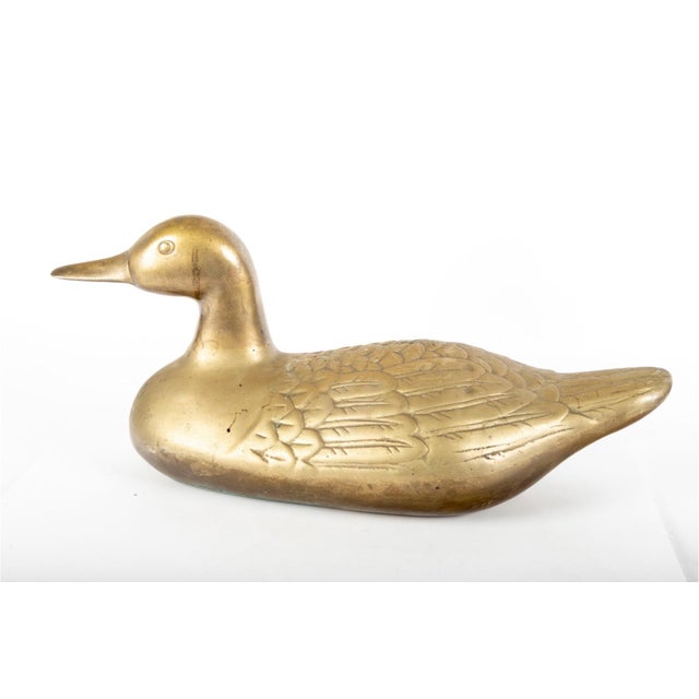 Mid 20th Century Vintage Weighted Cast Brass Duck Form Door Stop For Sale - Image 5 of 7