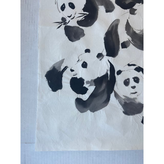 Vintage Ink Wash Painting of Pandas by j.p. Gaston, Sumi-E Style on Rice Paper, Signed. For Sale - Image 4 of 11
