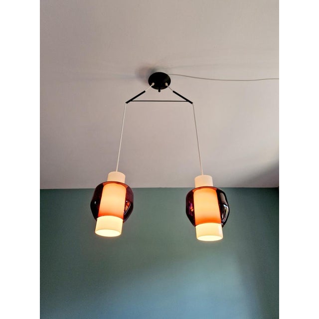 1960s Scandinavian Double Ceiling Light in White Opaline and Amethyst Glass, 1960s For Sale - Image 5 of 18