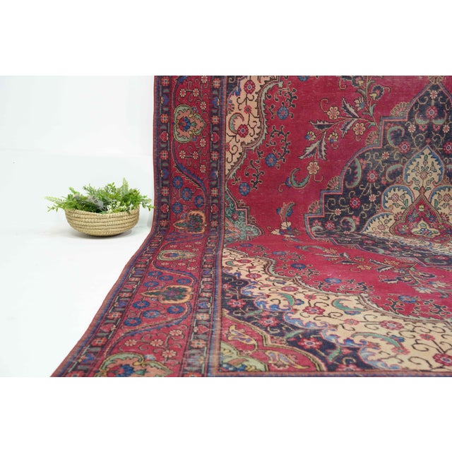 Persian 1970s Vintage Persian Handmade Wool 9x13 Red Area Rug For Sale - Image 3 of 11