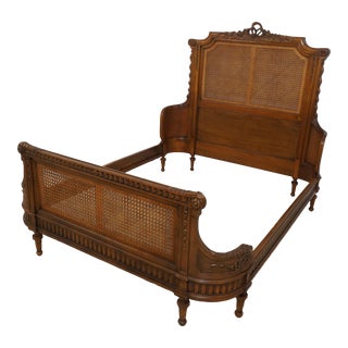 French Louis XV Cane Back Queen Bed For Sale