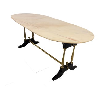 Oval Coffee Table with Marble Top, 1950s For Sale