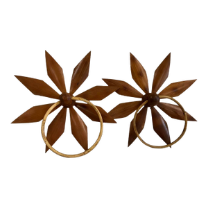 Pair of Vintage Hand-Carved Wooden Wall Plaques/Towel Rings With Rings – Mid-20th Century