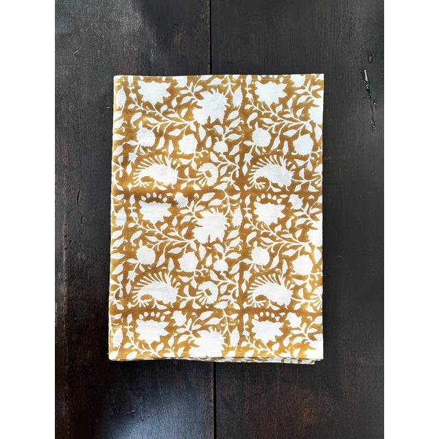 Floral Block Printed Cotton Yellow Ochre Table Runner | Lizzet Frausto For Sale - Image 4 of 4