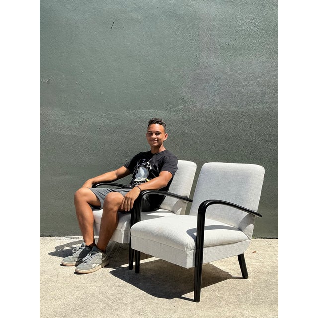 Vintage MCM Black Wood Lounge Chairs - Pair For Sale - Image 9 of 13
