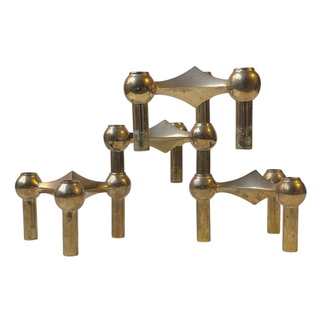 Vintage Modular Candleholders in Brass by Frits Nagel for BMF, 1960s, Set of 4 For Sale