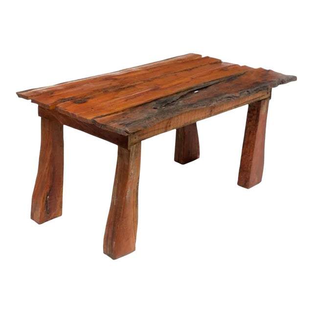 Rustic Antique French Provincial Live Edge Pine Harvest Table Workbench For Sale
