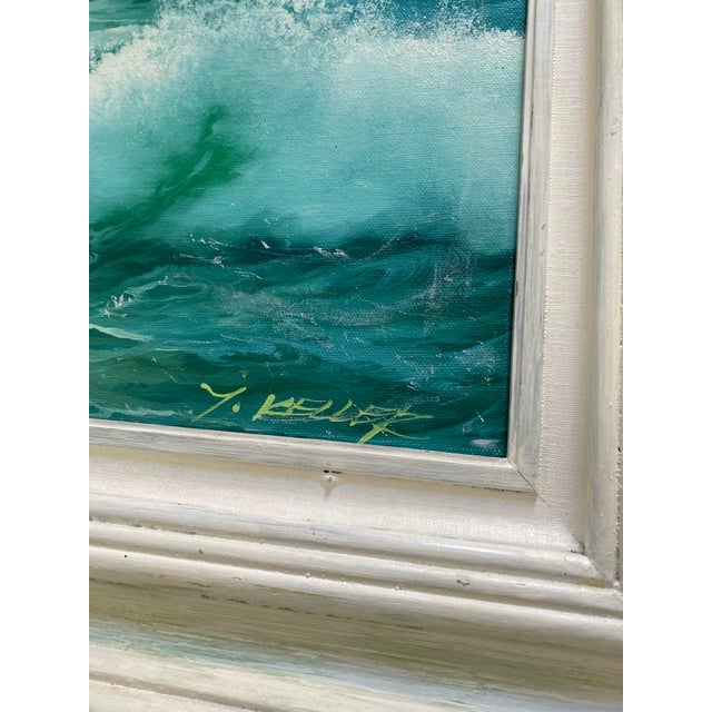 Nautical Vintage Signed Y. Keller Seascape Oil Painting, Framed Crashing Waves For Sale - Image 3 of 6