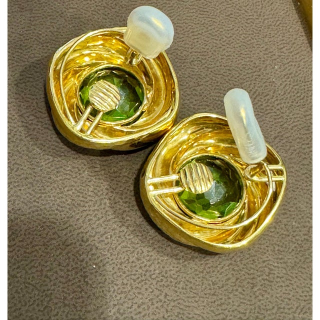 30Ct Natural Round Peridot Earrings by Andrew Clunn in 18 Kt Hammered Gold, Clip For Sale In New York - Image 6 of 18