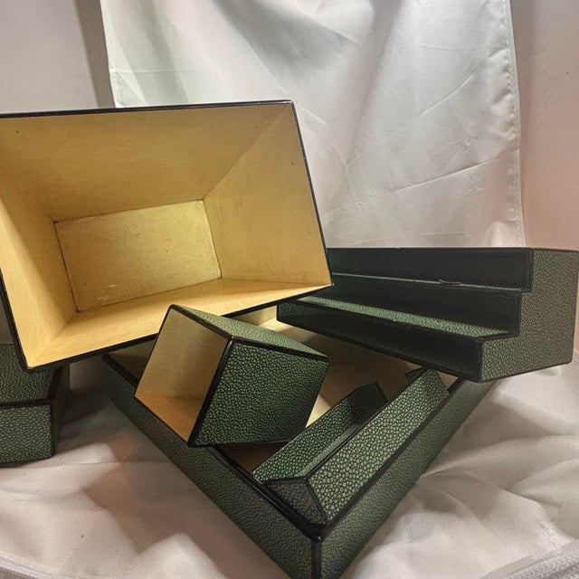 Circa 2000 Dransfield & Ross Faux Shagreen Leather Classic Desk Set in Forest Green- 6 Pieces For Sale - Image 4 of 12