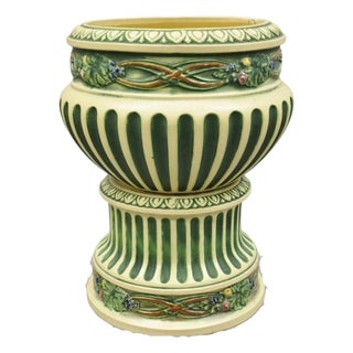 Antique Roseville Corinthian Pattern Jardiniere Planter Pot & Rare Low Pedestal For Sale