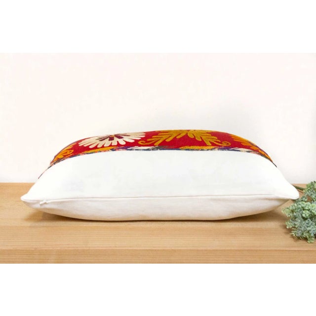 19th Century Antique Uzbek Suzani Linen Pillow For Sale - Image 5 of 7