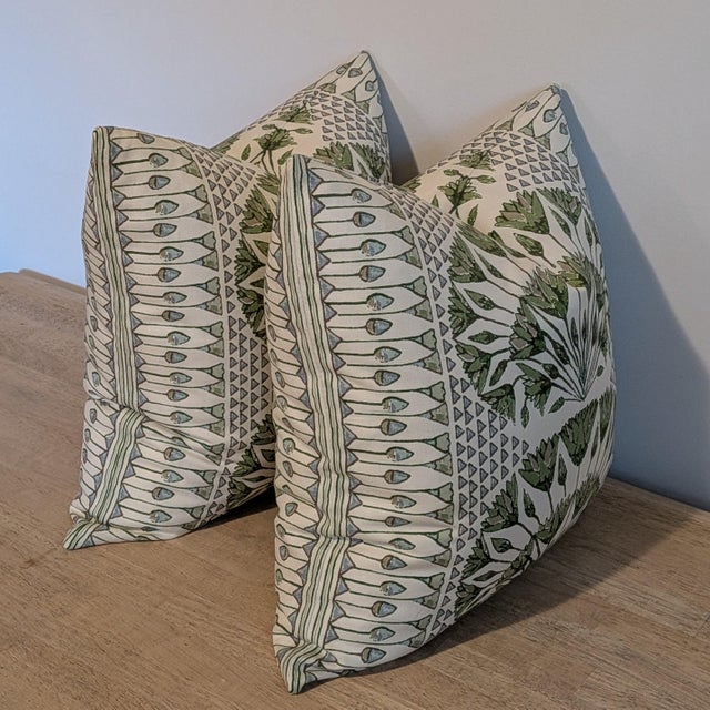 Not Yet Made - Made To Order Thibaut Cairo Pillows in Green - Double Sided Pair For Sale - Image 5 of 8