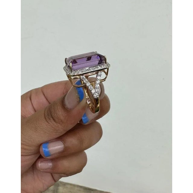 Art Deco VRJewels 13.33ct Amethyst Large Center Stone Ring Size 7 With 1.13ct Diamonds in 14k Gold For Sale - Image 3 of 16