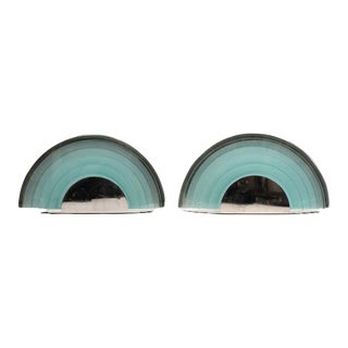 Pair of Large Argentinian Art Deco Semi-Circular Layered Chrome and Glass Sconces For Sale