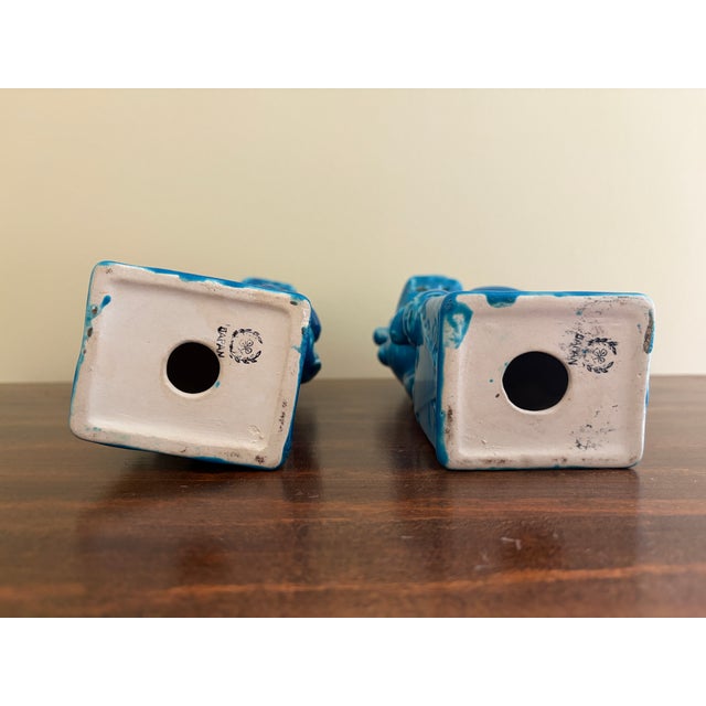 1960s Japanese Turquoise Glazed Porcelain Foo Dog Guardian Lions, Pair For Sale - Image 12 of 12