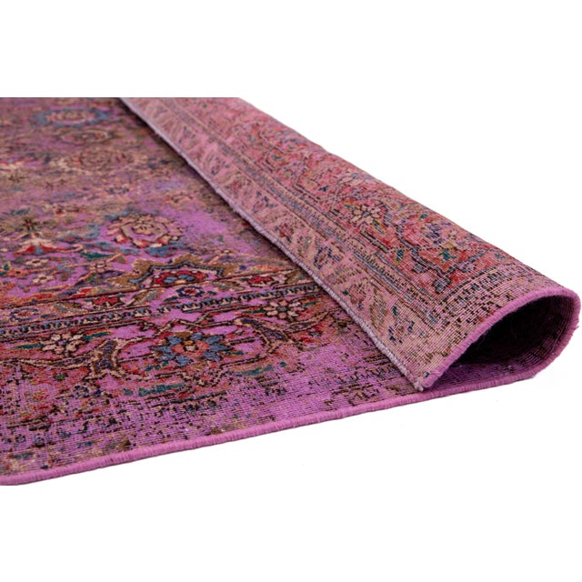 Persian Antique Persian Overdyed Wool Rug With Floral Pattern in Purple For Sale - Image 3 of 10