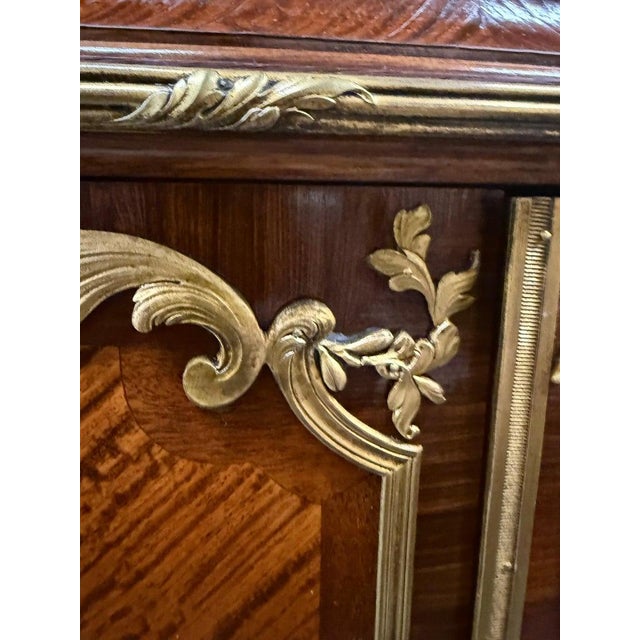 French Louis XV Bronze Mounted Rosewood Marble Top Cabinet Adjustable Shelves For Sale - Image 12 of 14