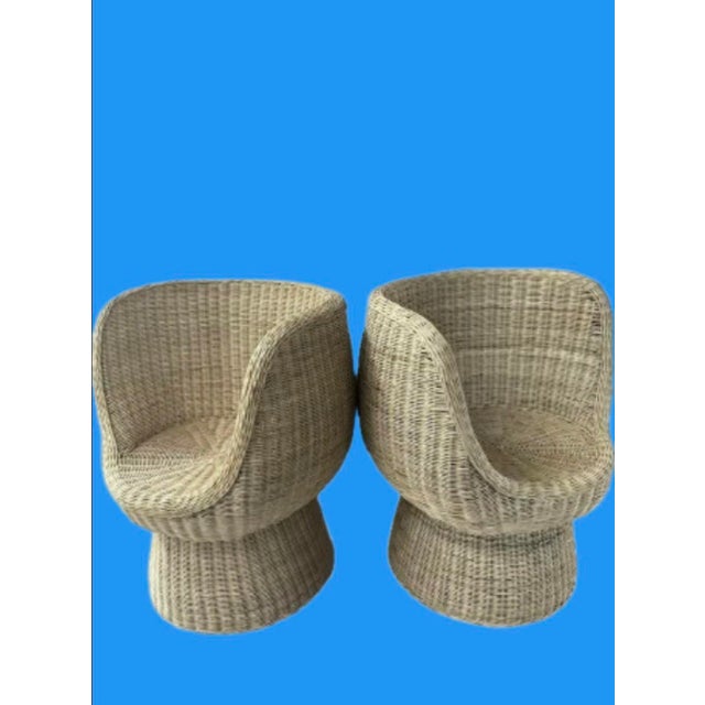 Wood Vintage Wicker & Rattan French Lounge Chairs, Circa 1970s - A Pair For Sale - Image 7 of 9