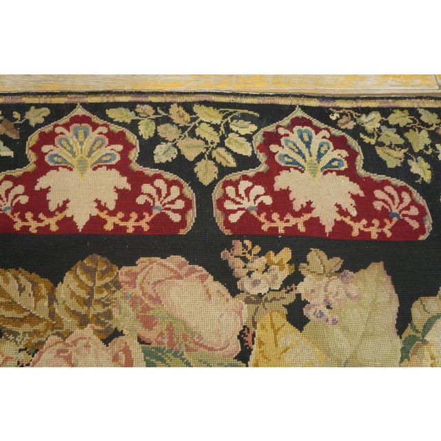 1890s Black Roses Folk Art Antique French Needlepoint Rug 5'2" X 8'8" Flatweave Wool Carpet For Sale In New York - Image 6 of 6