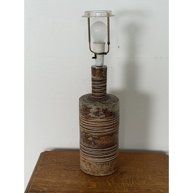 Mid-Century Modern Table Lamp in Partially Glazed Stoneware by Tue Poulsen, Denmark, 1960s For Sale - Image 3 of 8