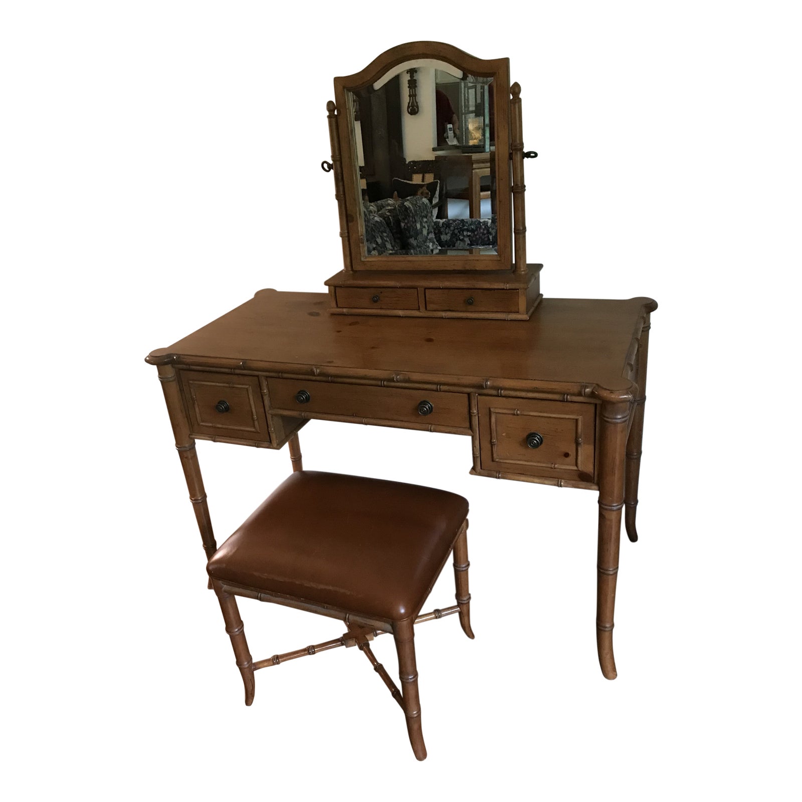 Vintage Ethan Allen British Colonial Chinese Chippendale Faux Bamboo