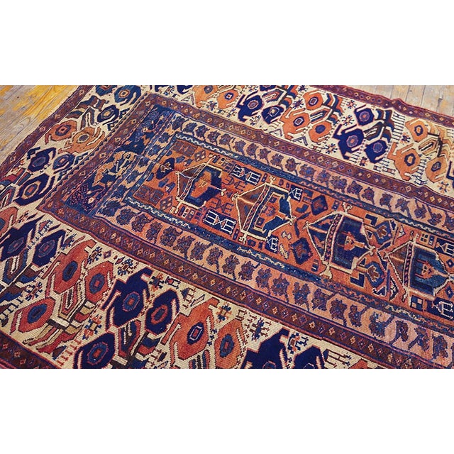 Blue 1870s Blue Geometric Tribal Antique Persian Kurdish Sanjabi Rug 5' X 6'6" Hand Made Wool Carpet For Sale - Image 8 of 8