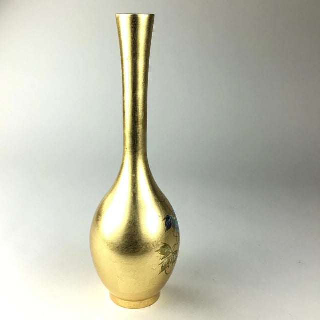 Gold Leaf Hand Painted Asian Lacquer Vase For Sale In Portland, ME - Image 6 of 11