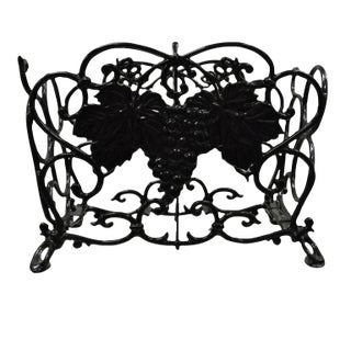 Vintage Victorian Style Black Cast Iron 6 Wine Bottle Rack Holder With Grapes For Sale