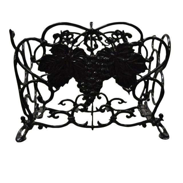 Vintage Victorian Style Black Cast Iron 6 Wine Bottle Rack Holder With Grapes For Sale