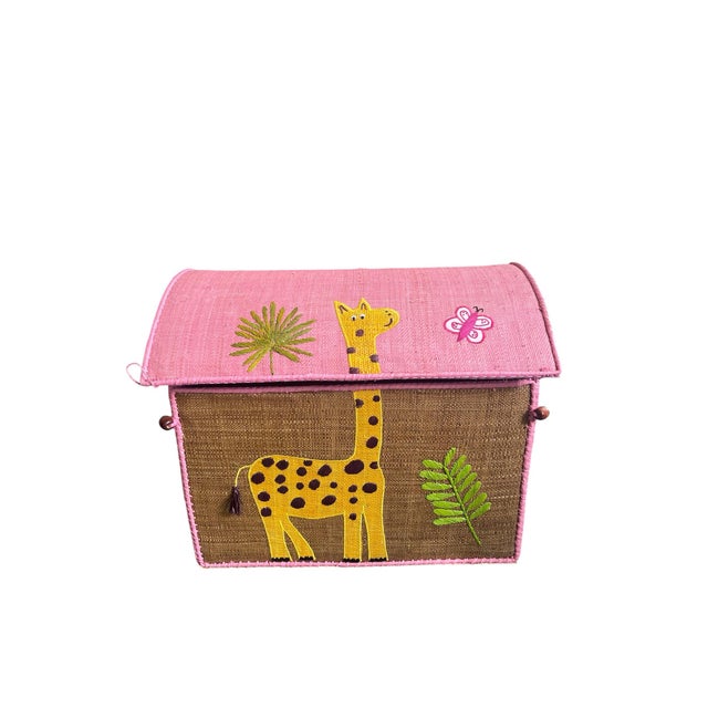2020s Whimsical Handcrafted Raffia Giraffe Toy Box For Sale - Image 5 of 9