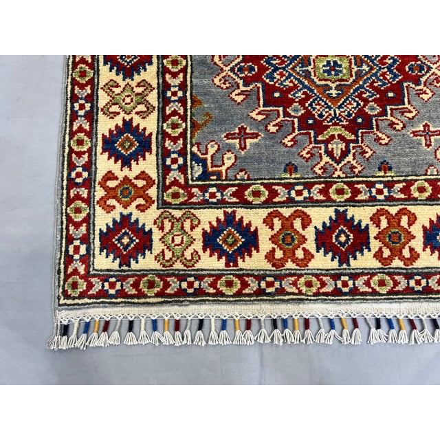 Textile Gray, Cream and Red Kazak Wool Runner Rug, 2'9" X 6'4" For Sale - Image 7 of 15