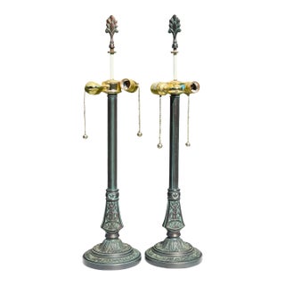 Vintage Stiffel Neoclassical Bronze Table Lamps, Pair For Sale