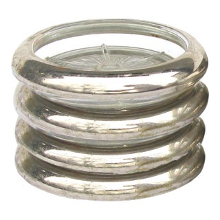 Leonard Italian Silverplate / Glass Coasters, S/4 For Sale